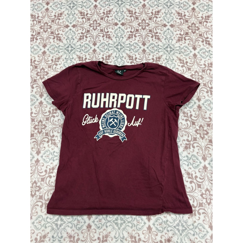 Fox Originals Ruhrpott Graphic Tee Maroon Short Sleeve German Mining Shirt M